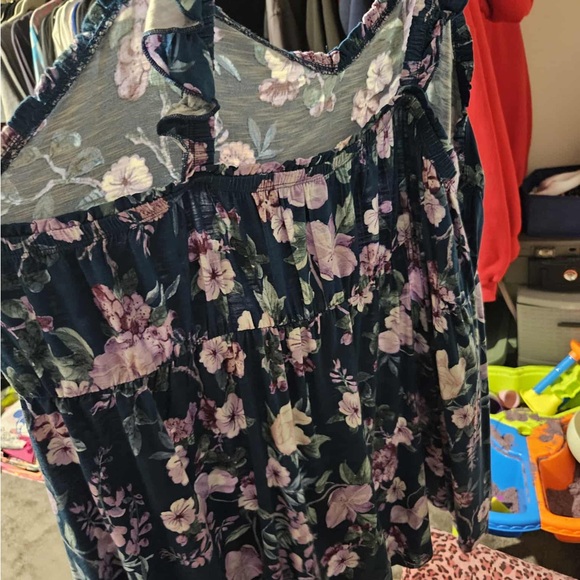Torrid Blue Floral Ruffle Tank - Picture 2 of 6